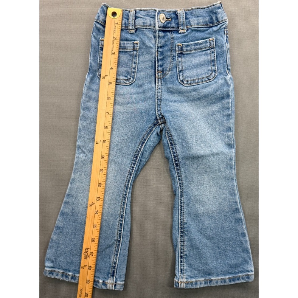 Wonder Nation Flare Jeans Bell Bottom Stretch Denim Blue Patch Pocket Toddler 2T - Picture 8 of 14